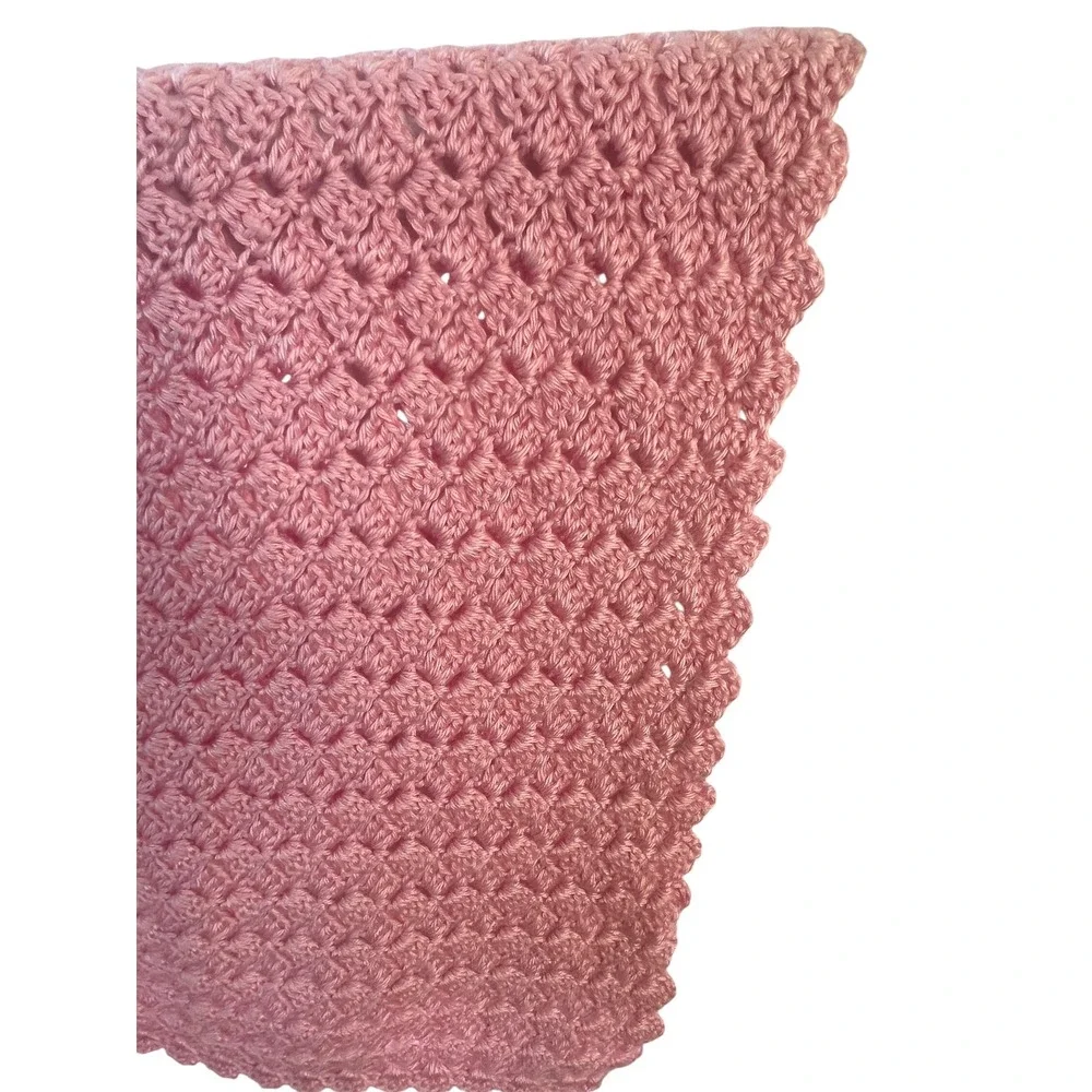 Handmade Pink Crochet Baby Blanket Shell Stitch Scalloped Edge Nursery Wrap